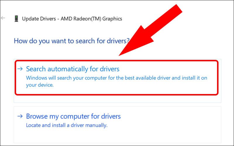 Chá»n Search automatically for updated driver software