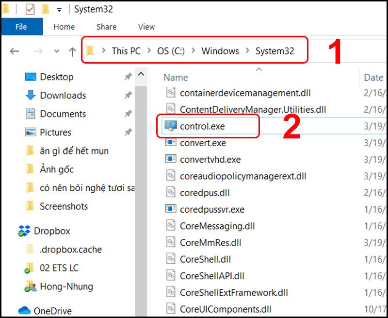 Chạy file control.exe để mở Control Panel