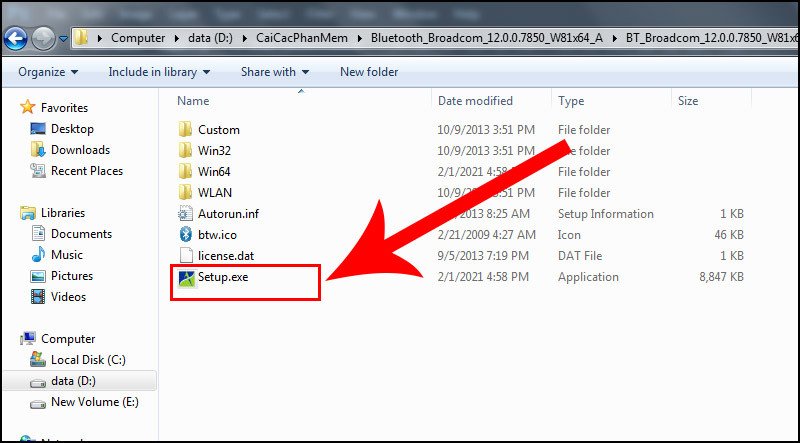 Chạy file setup.exe để bắt đầu quá trình cài bluetooth cho laptop