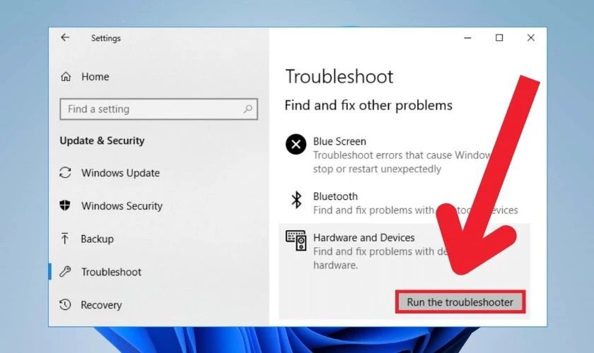 Chạy Hardware and Devices Troubleshooter cho laptop Lenovo
