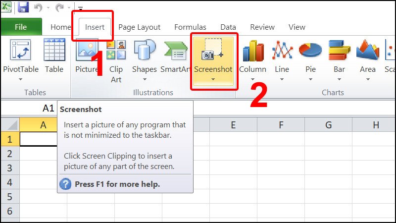 Chèn ảnh chụp màn hình vào Excel