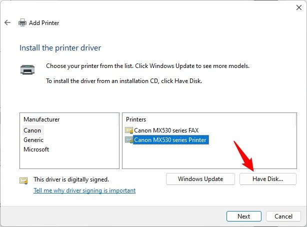 Chỉ định đường dẫn driver cho máy in Canon 2900