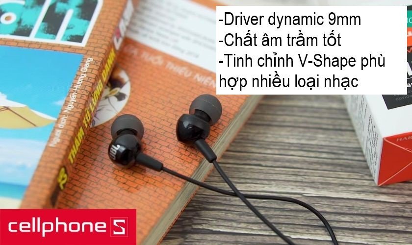 Chi tiết loa driver dynamic 9mm bên trong tai nghe JBL C150SI mang lại âm thanh True Bass