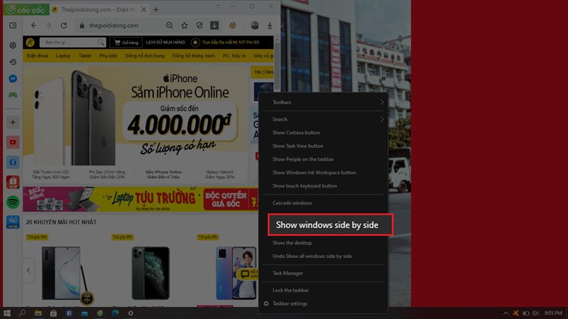 Chia đôi màn hình laptop bằng Taskbar