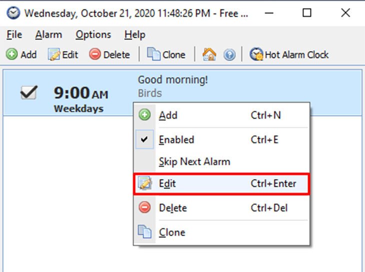 Chỉnh sửa hoặc quản lý báo thức đã cài đặt trên laptop với Free Alarm Clock