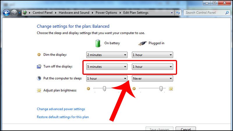 Chỉnh thời gian tắt màn hình laptop khi chạy pin hoặc cắm sạc