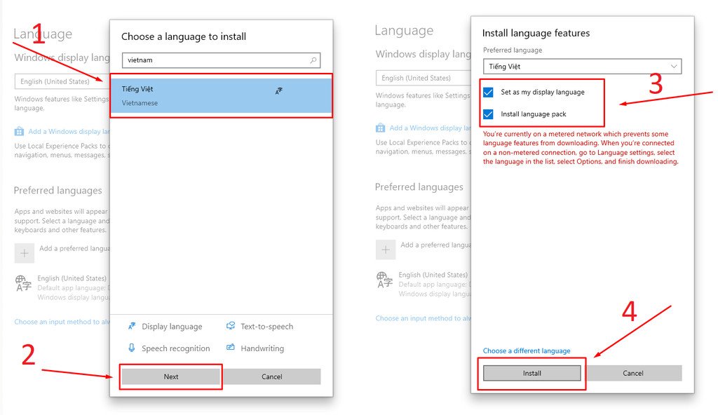 Chỉnh tiếng Việt trên laptop: Chọn Language và Add a preferred language