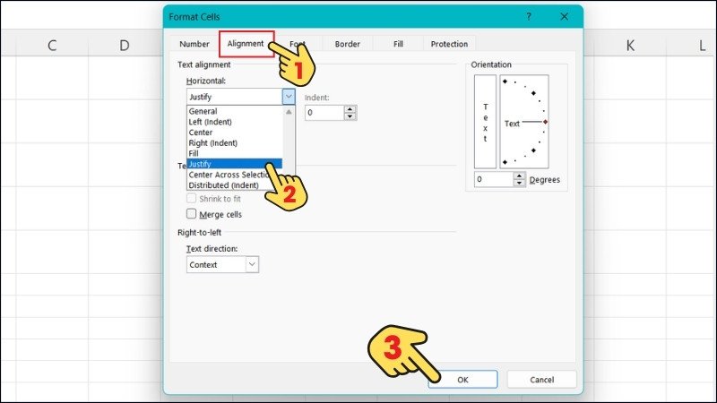 Chỉnh xuống dòng bằng Justify trong Excel