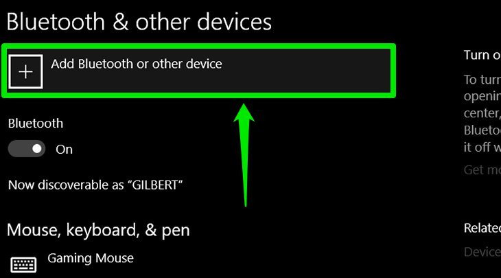 Chọn Add Bluetooth or other device để thêm thiết bị không dây vào laptop