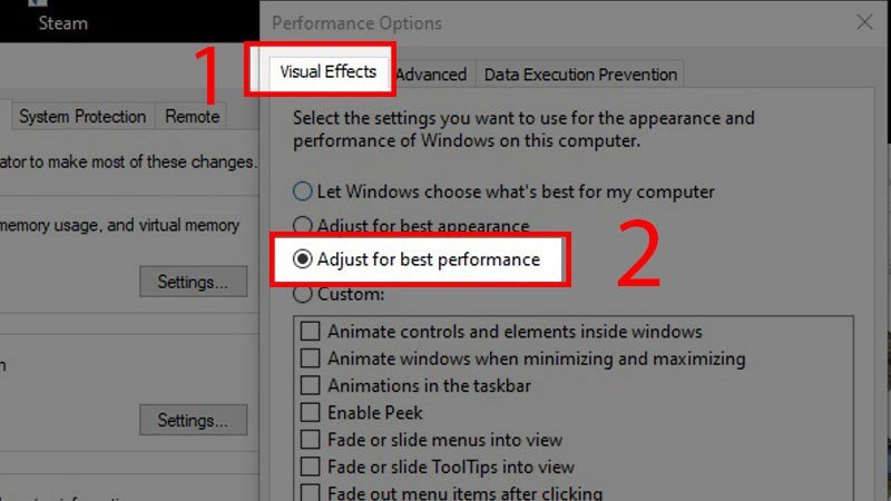 Chọn Adjust for best performance để tăng tốc độ khung hình