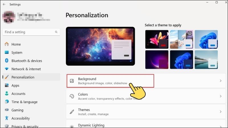 Chọn Background trong Personalize trên Windows 11