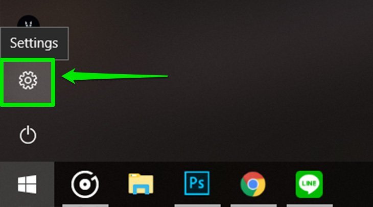 Chọn biểu tượng Cài đặt trong menu Start của Windows để kết nối laptop với tivi