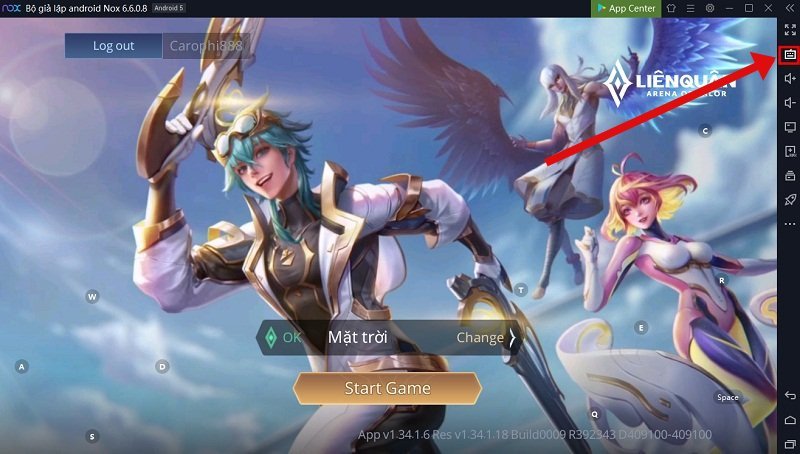 Chọn biểu tượng điều khiển bàn phím trong giả lập NoxPlayer