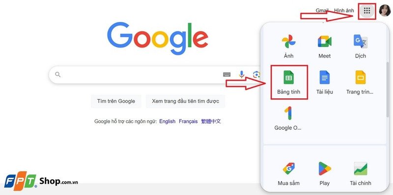 Chọn biểu tượng ứng dụng Google để tải trang tính về laptop