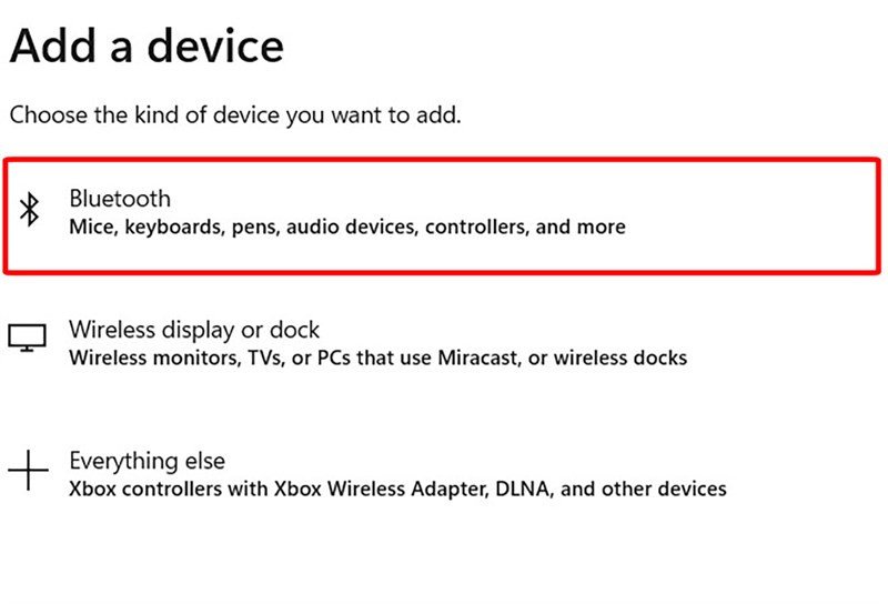 Chọn Bluetooth để tìm AirPod và kết nối với laptop