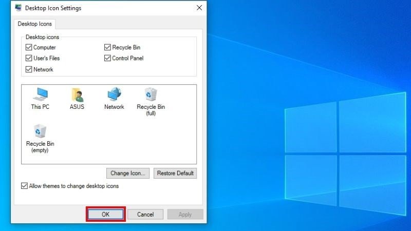 Chọn các ứng dụng và biểu tượng hệ thống để hiển thị trên màn hình chính Win 7