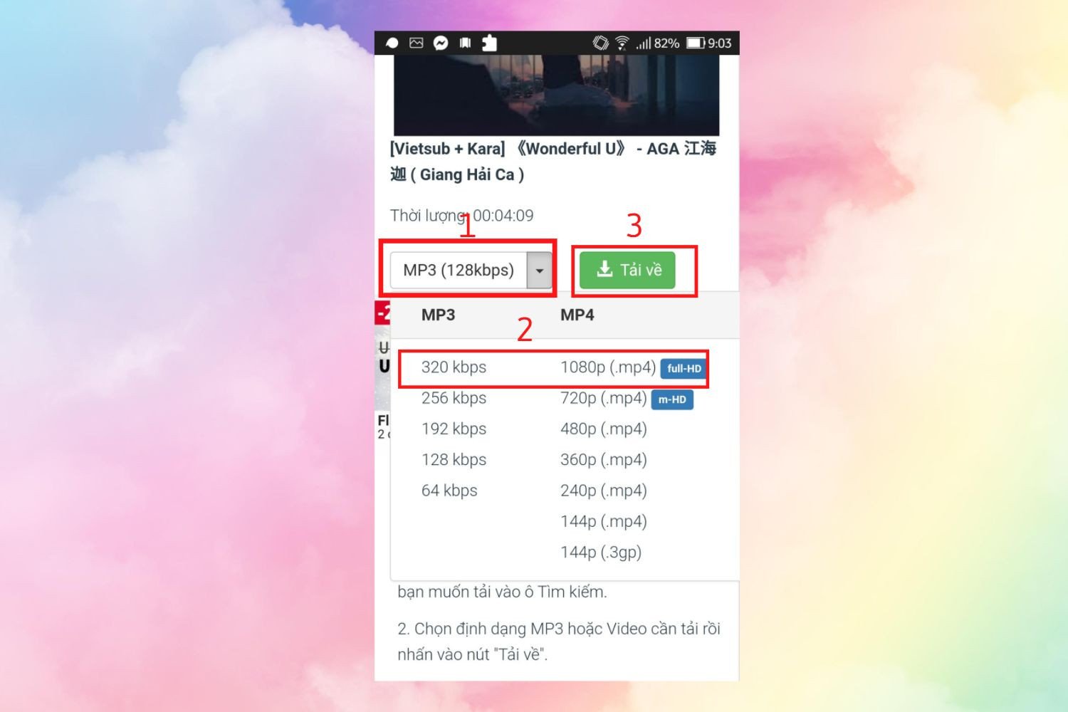 Chọn chất lượng và tải MP3 YouTube về laptop với Y2mate