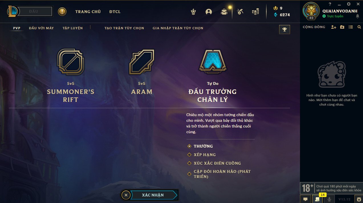 Chọn chế độ chơi trong Đấu Trường Chân Lý trước khi vào trận đấu trên máy tính