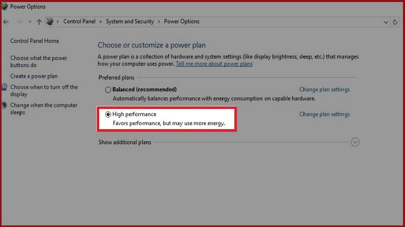 Chọn chế độ High Performance để tăng FPS trên laptop