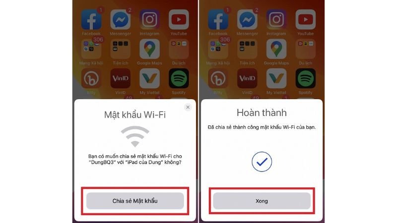 Chọn "Chia sẻ mật khẩu" trên iPhone để hoàn tất