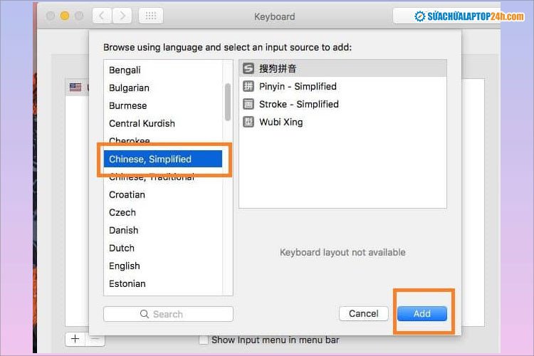 Chọn Chinese Simplified để thêm bàn phím tiếng Trung