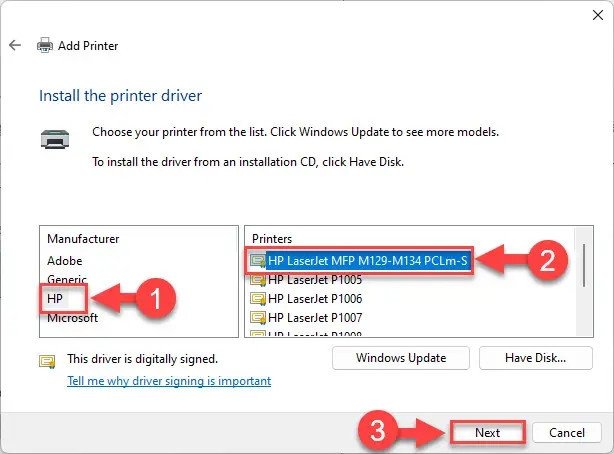 chọn cổng kết nối máy in canon