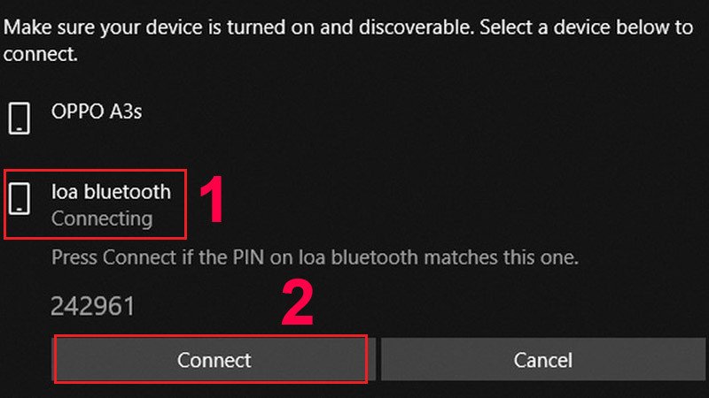 Chọn Connect để hoàn tất kết nối laptop với loa Bluetooth