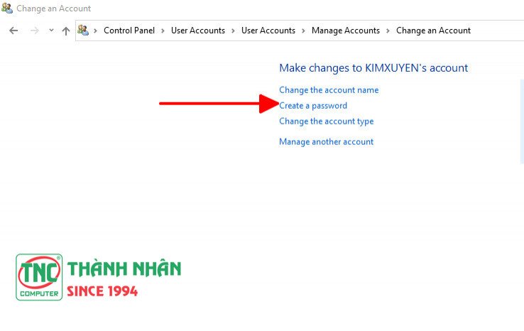 Chọn Create a password để thiết lập bảo mật trên máy tính Dell