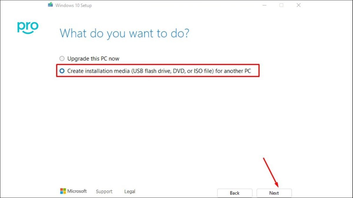 Chọn Create installation media for another PC