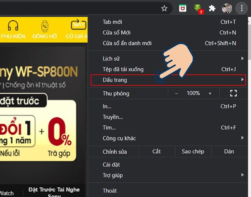Chọn "Dấu trang" và sau đó "Đánh dấu tab này" để lưu trang web