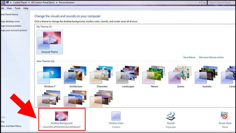 Chọn Desktop Background để thay đổi hình nền trên Windows 7