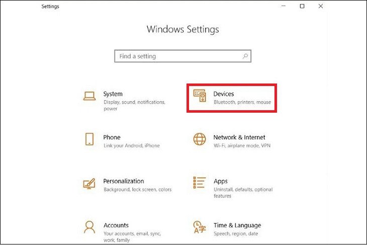 Chọn Devices trong Settings của laptop HP