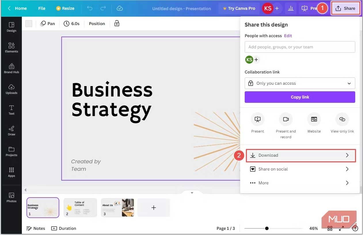 Chọn định dạng GIF để tải xuống từ Canva