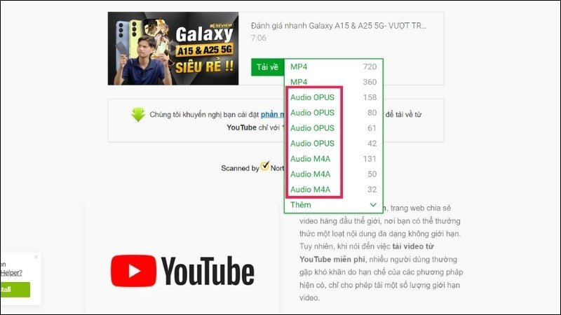Chọn định dạng MP3 trên Savefrom.net để tải nhạc YouTube