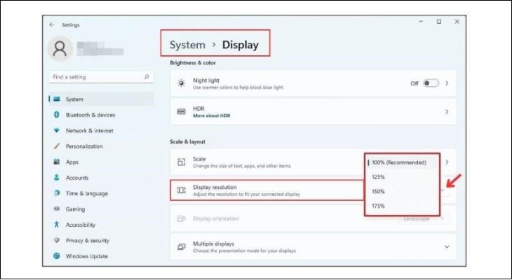 Chọn độ phân giải Windows 11