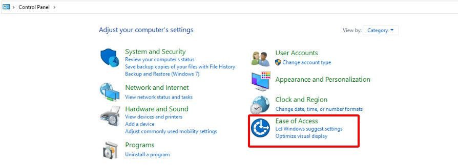 Chọn Ease of Access Center để điều chỉnh cài đặt bàn phím Dell