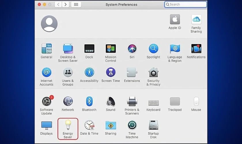 Chọn Energy Saver để cấu hình hẹn giờ tắt MacBook