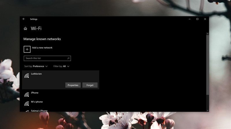 Chọn Forget để xóa mạng WiFi đã lưu trên laptop