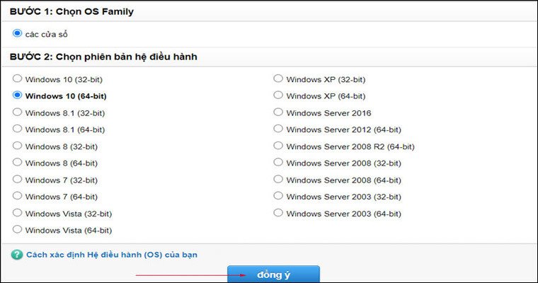 Chọn hệ điều hành tương thích với driver máy in Brother