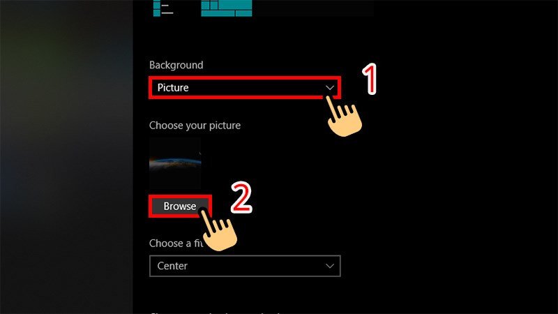 Chọn hình ảnh từ thư mục máy tính để làm hình nền laptop