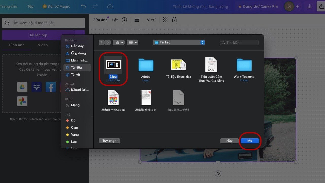 Chọn hình ảnh từ thư mục máy tính để tải lên Canva