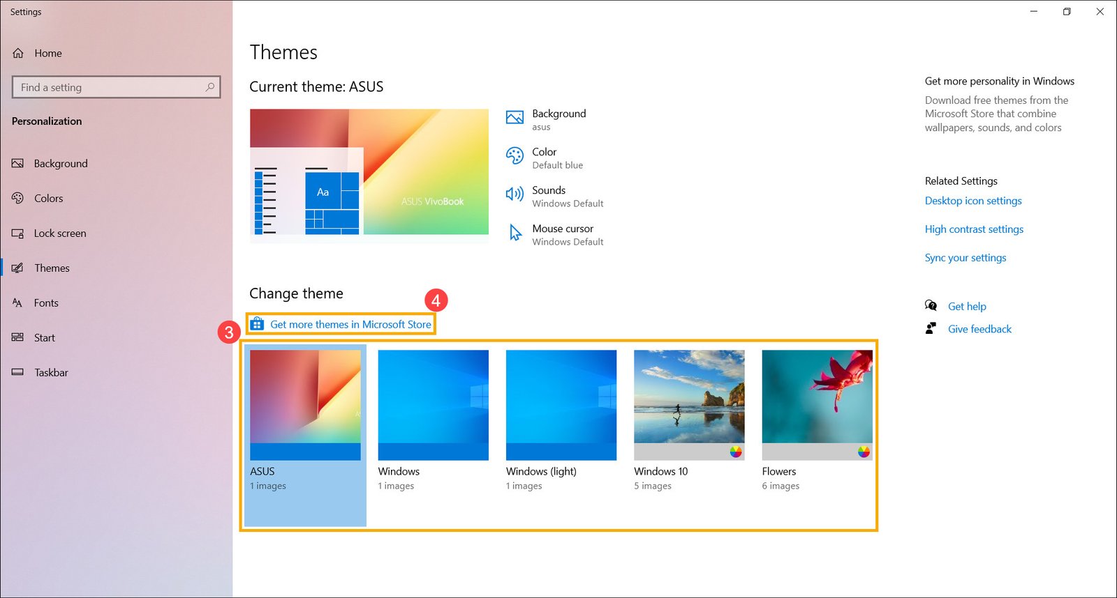 Chọn hoặc tải thêm chủ đề từ Microsoft Store trên Windows 10
