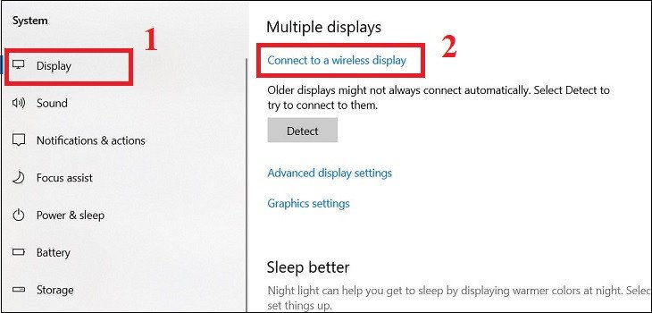 Chọn kết nối màn hình không dây trên laptop