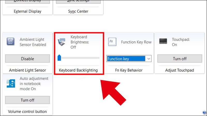 Chọn Keyboard Backlighting để bật sáng bàn phím laptop Lenovo