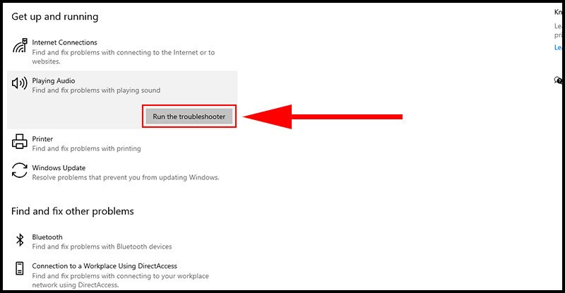 Chọn khắc phục sự cố khi âm thanh laptop bị nhỏ