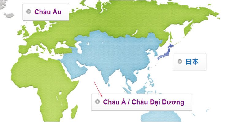 Chọn khu vực Châu Á trên trang web tải driver Brother