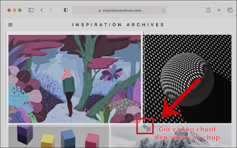 Chọn khu vực chụp ảnh màn hình MacBook bằng dấu chữ thập