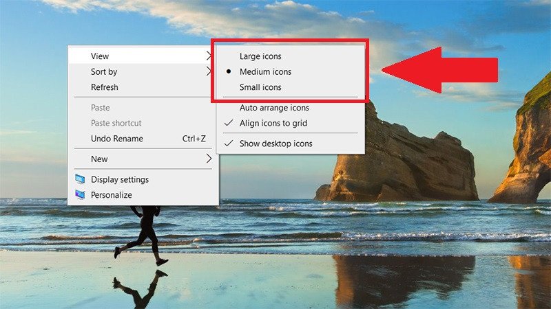 Chọn kích thước biểu tượng ứng dụng mong muốn trên màn hình desktop