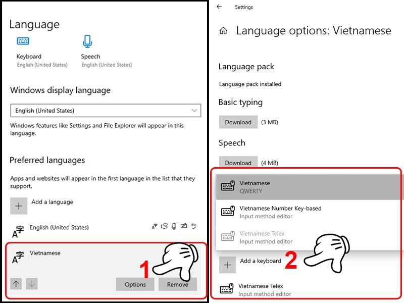 Chọn kiểu bàn phím Tiếng Việt như Telex hoặc VNI để gõ tiếng Việt có dấu trên laptop dễ dàng