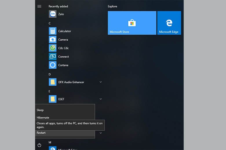 Chọn lệnh Restart để khởi động lại máy tính Asus